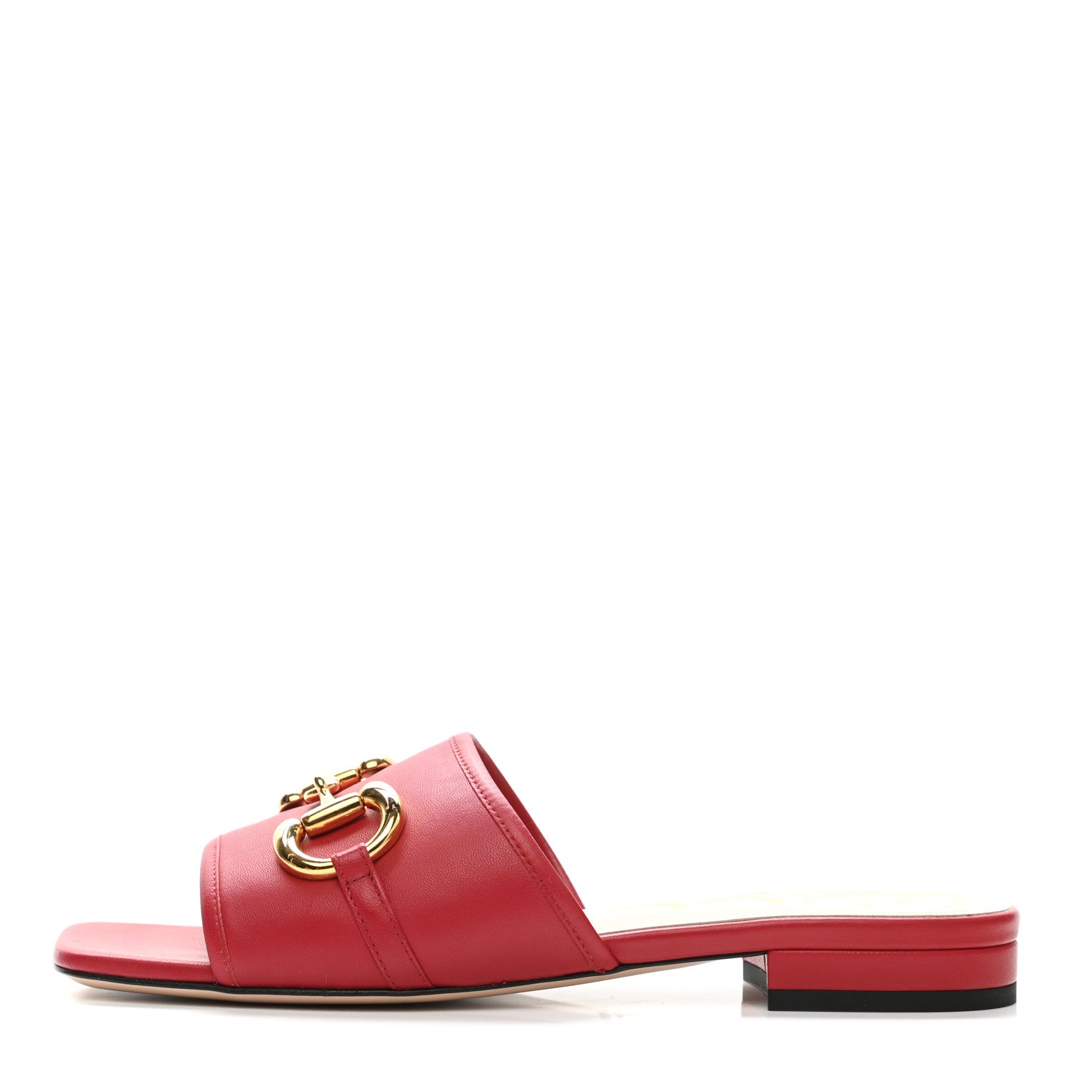 Gucci Nappa Horsebit Flat Slide Sandals 37 Red Blood 1 of 11