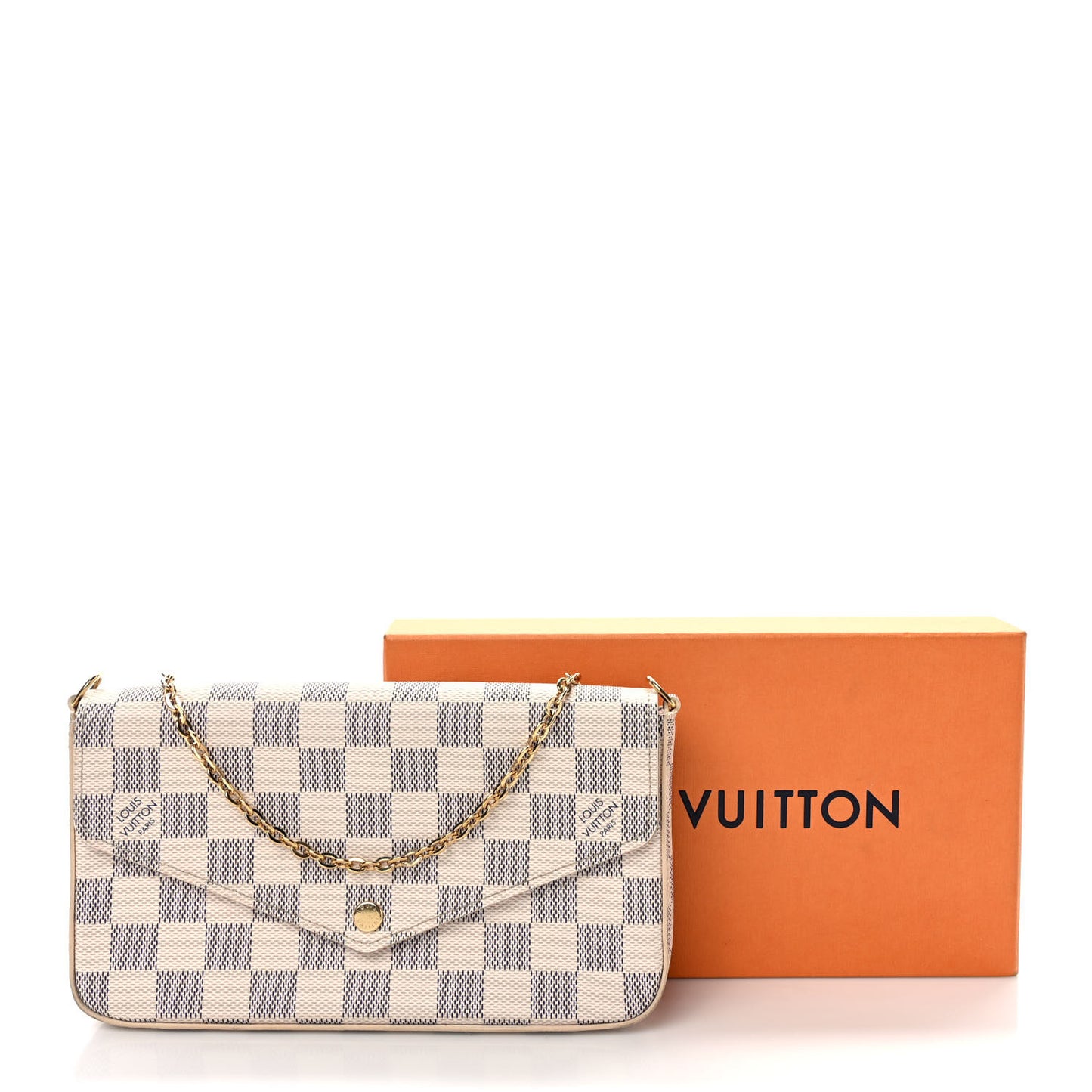 Damier Azur Pochette Felicie Chain Wallet Rose Ballerine