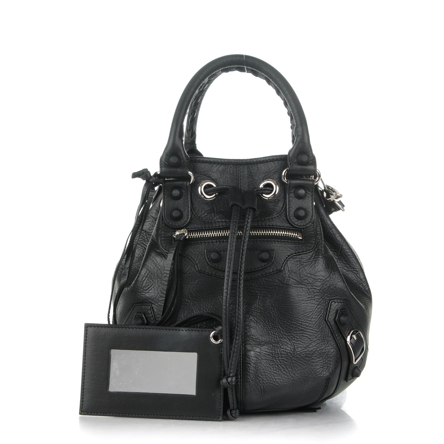 Matte Goatskin Rubber Covered Classic Hardware Mini Pompon Black