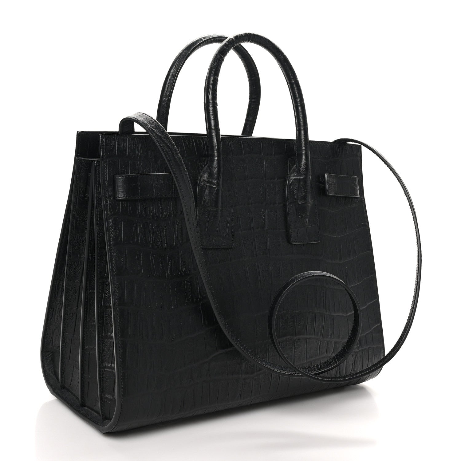 Saint Laurent Calfskin Crocodile Embossed Small Sac de Jour Black 3 of 10