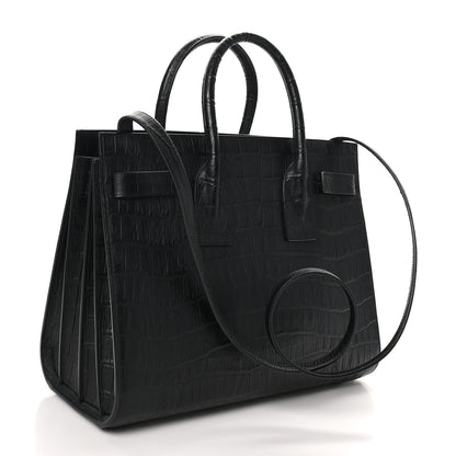 Saint Laurent Calfskin Crocodile Embossed Small Sac de Jour Black 3 of 10