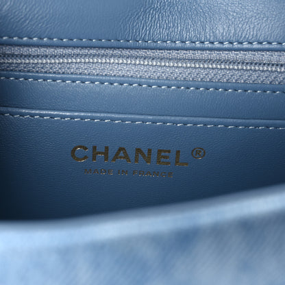 Chanel Printed Denim Quilted Mini Rectangular Flap Light Blue 6 of 12