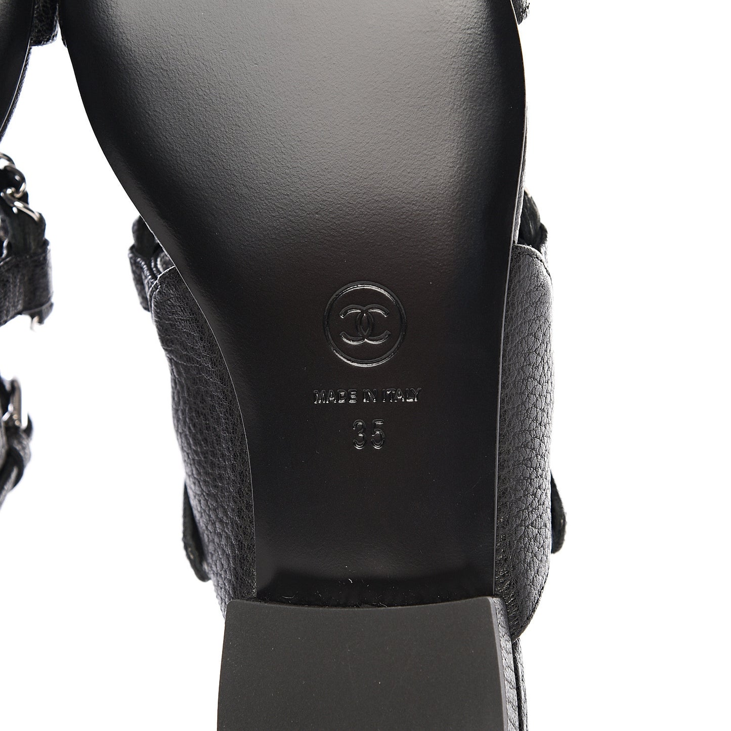 Grained Goatskin Chain Flat Sandals 35 Black