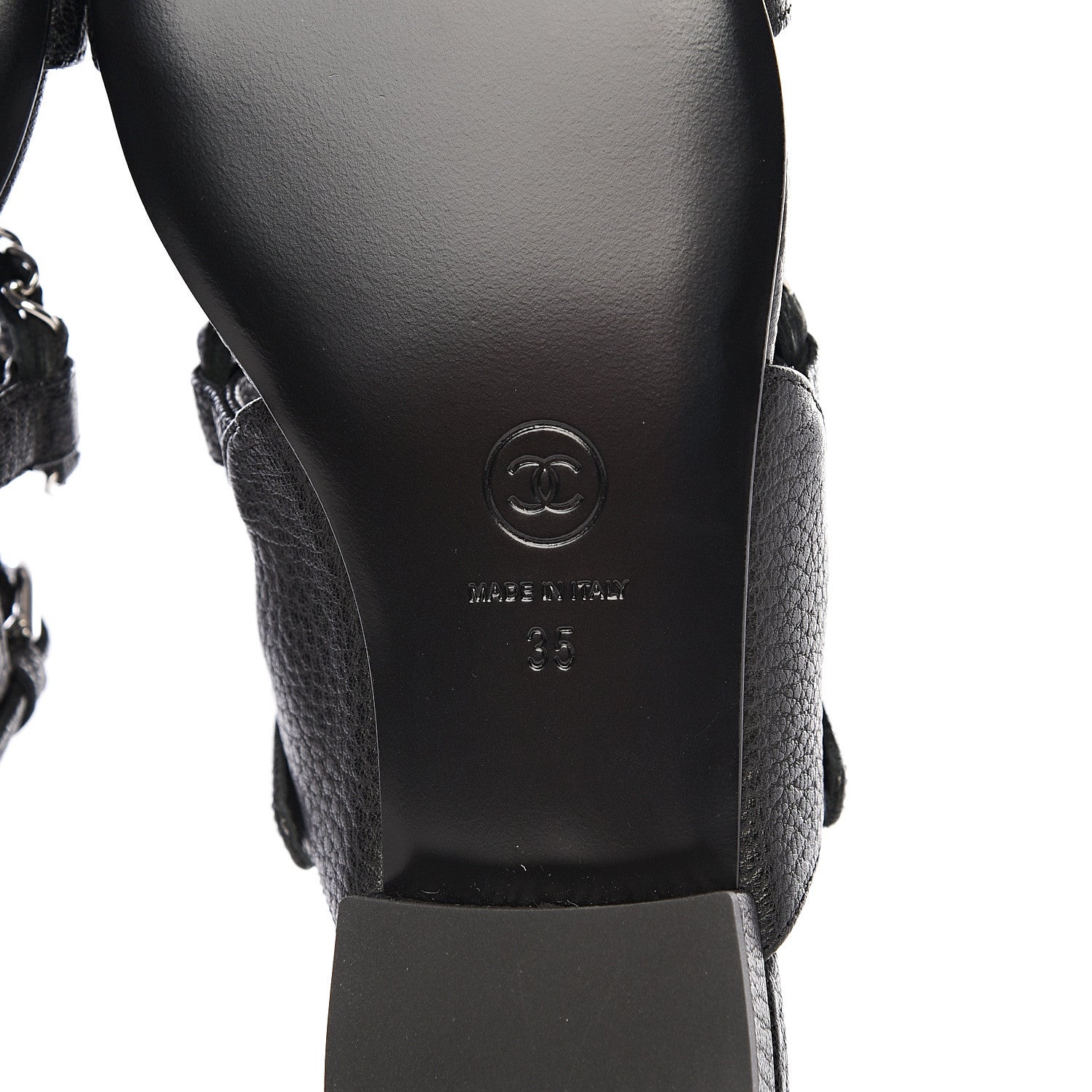 Chanel Grained Goatskin Chain Flat Sandals 35 Black 7 of 8