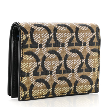 Salvatore Ferragamo Canvas Calfskin Gancini Card Holder Wallet Black Beige 3 of 8