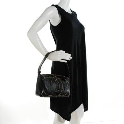 Chanel Calfskin Small CC Stitched Shoulder Bag Black 2 of 7
