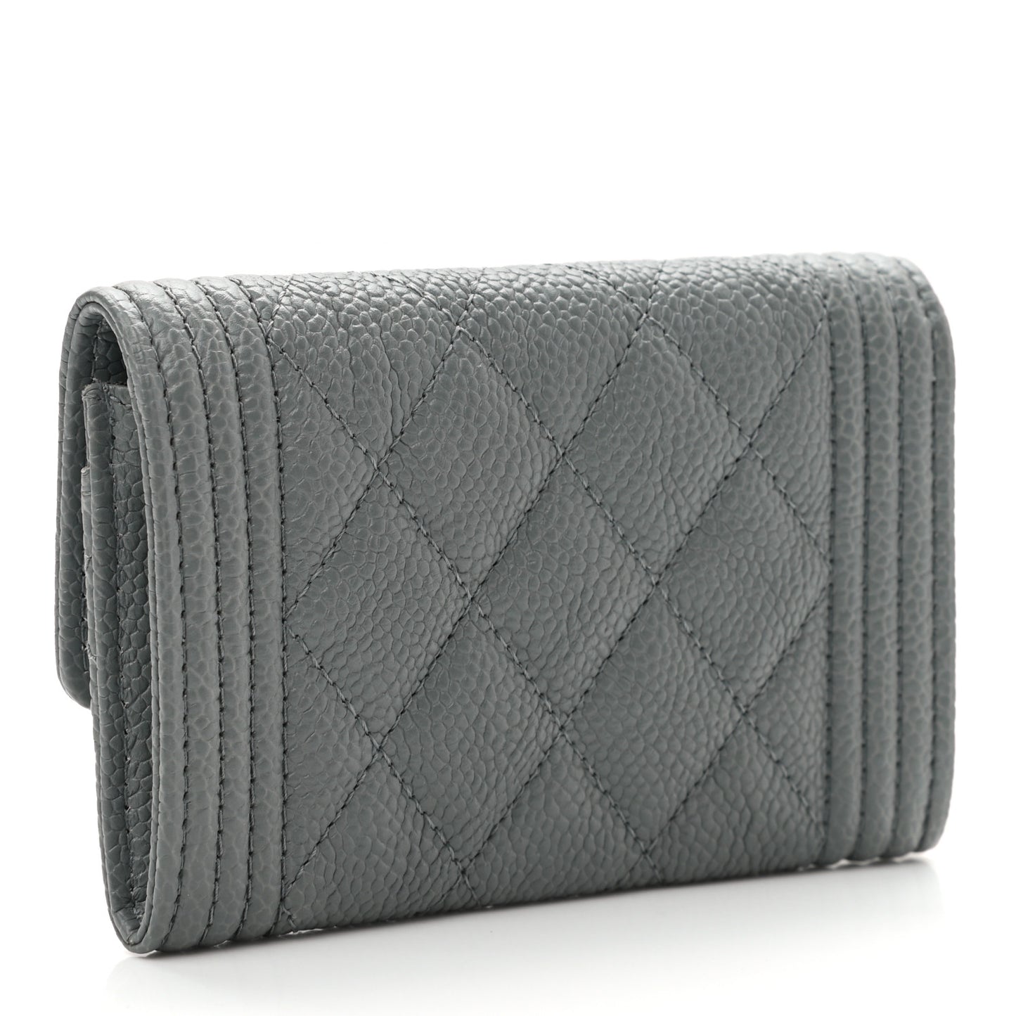 Caviar Quilted Boy Flap Card Holder Grey
