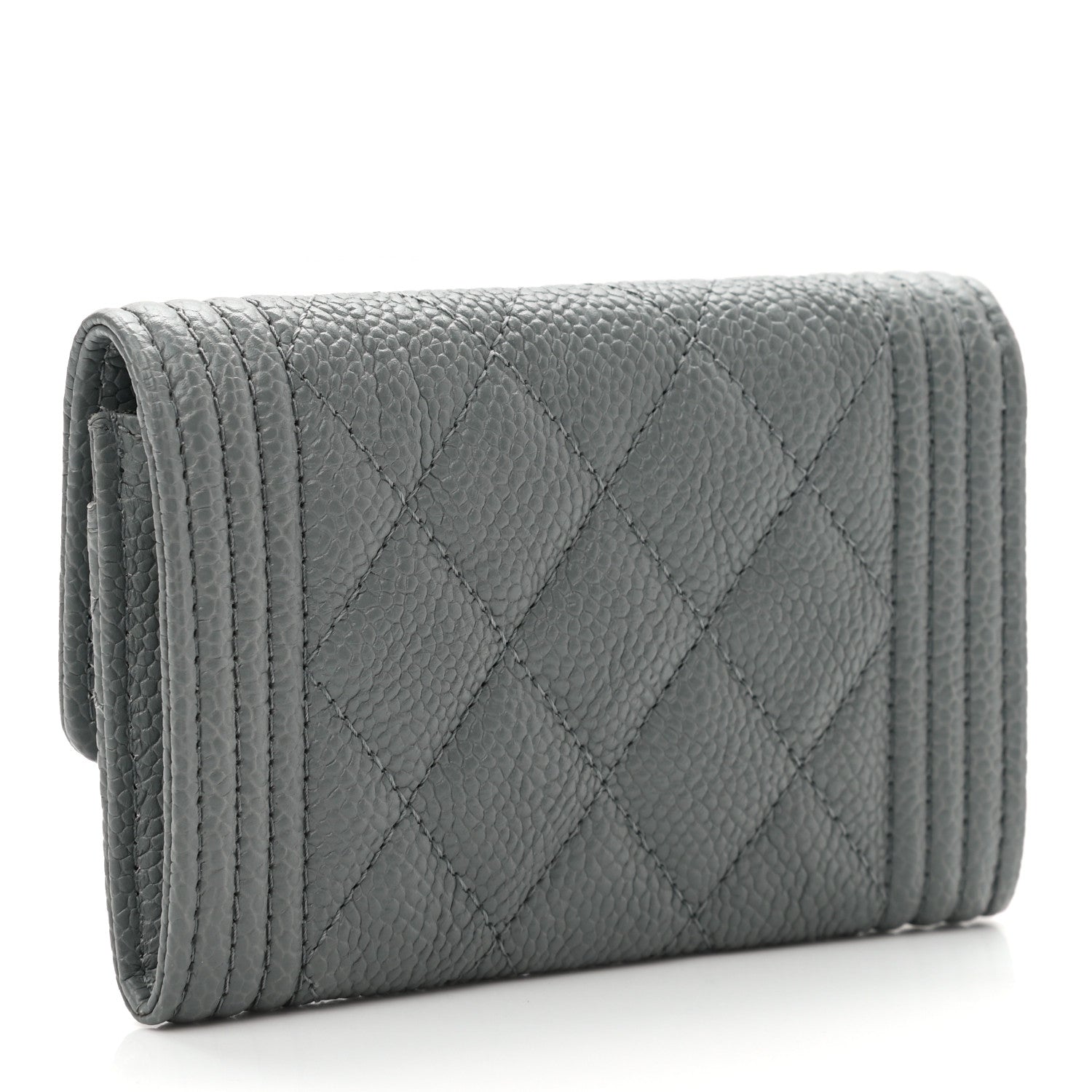 Chanel Caviar Quilted Boy Flap Card Holder Grey 3 of 9