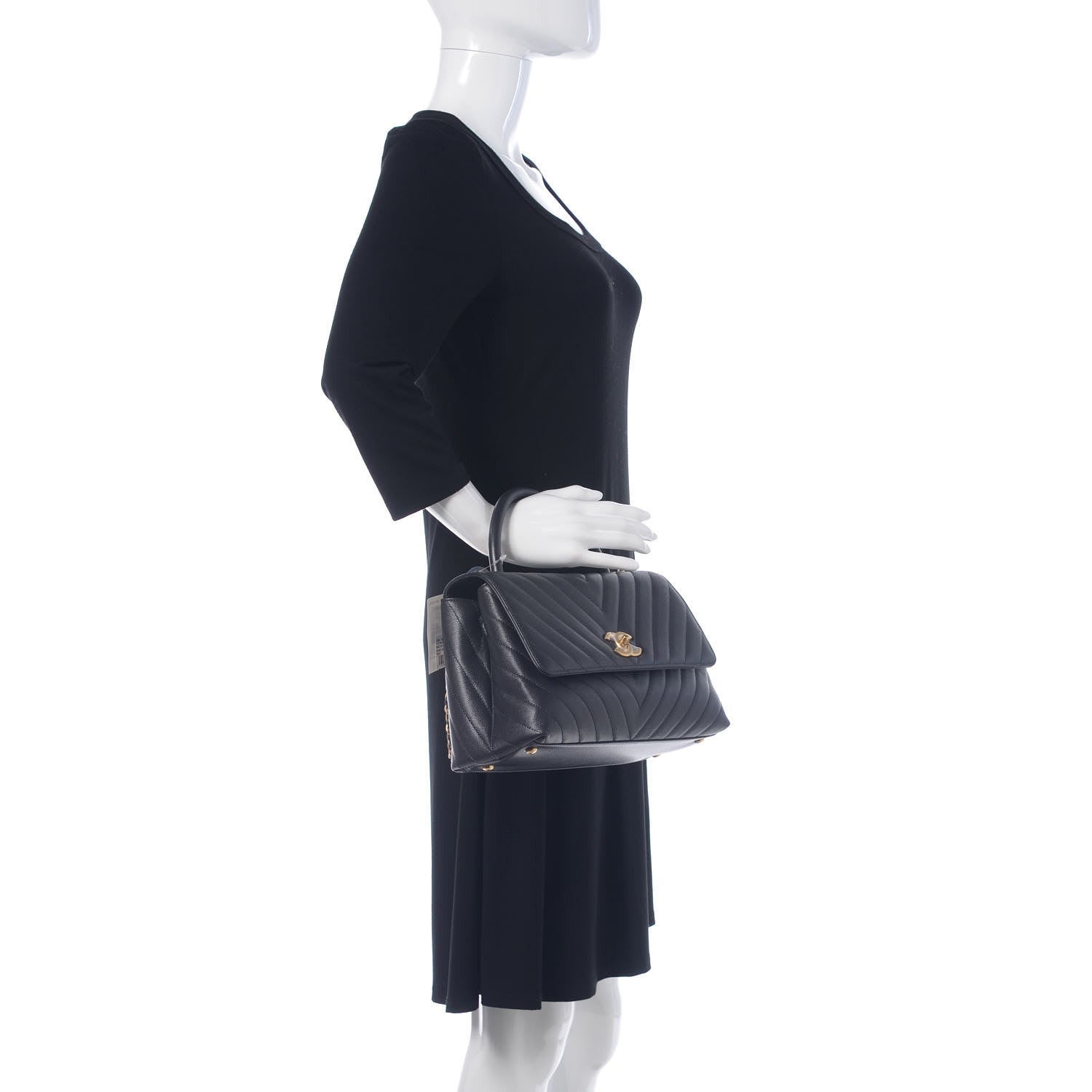 Chanel Caviar Chevron Quilted Small Coco Handle Flap Dark Grey 2 of 11