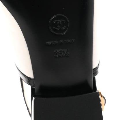 Chanel Lambskin Patent Calfskin CC Slingback Sandals 36.5 White Black 7 of 10