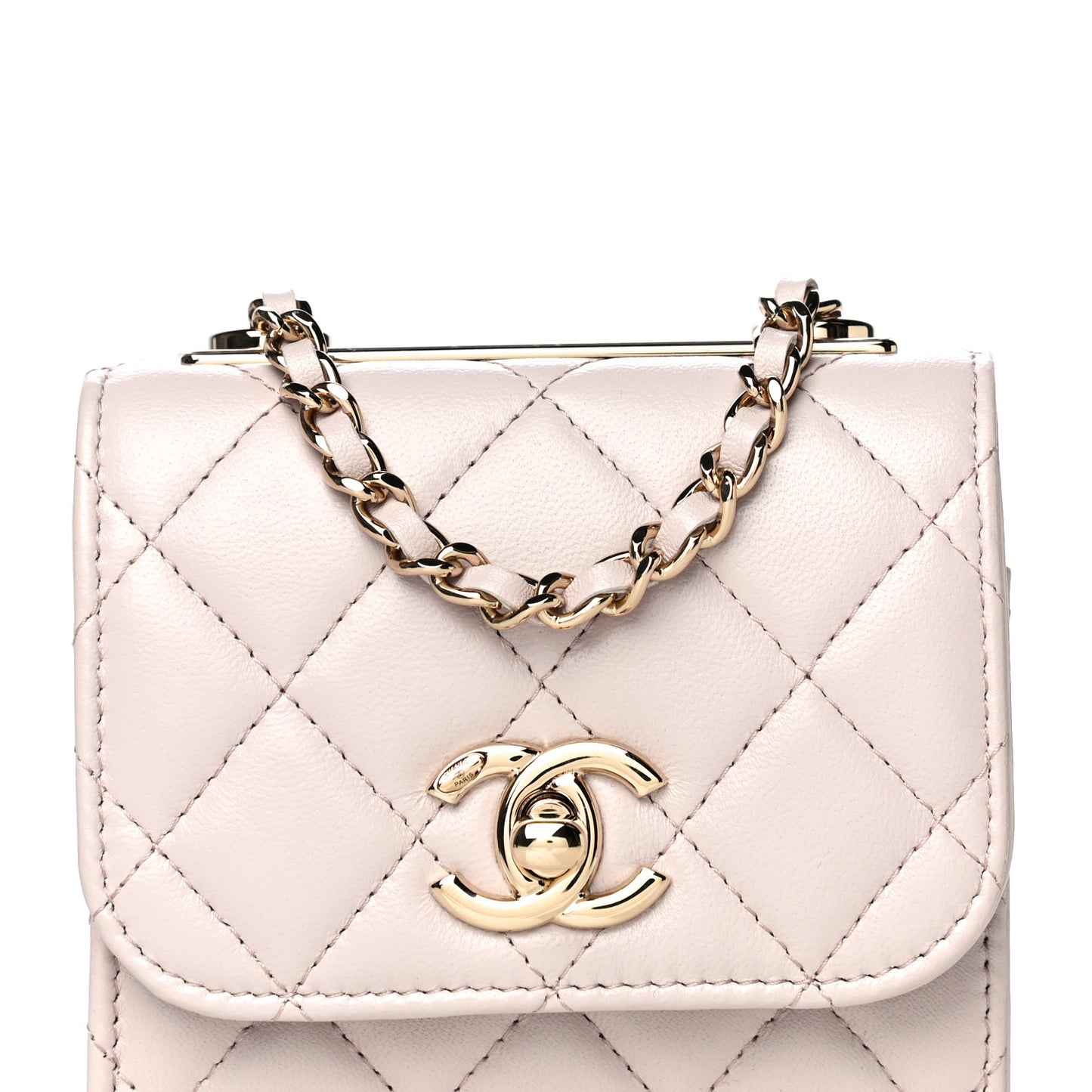 Lambskin Quilted Mini Trendy CC Clutch With Chain Light Purple