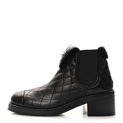 Chanel Lambskin Quilted Cap Toe CC Turnlock Booties 37 Black 1 of 9