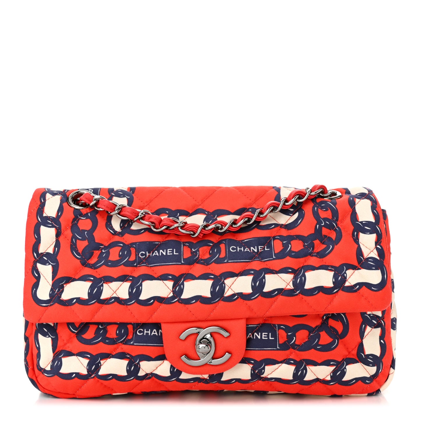 Silk Chain Printed Medium Single Flap Red