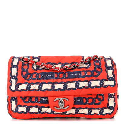 Chanel Silk Chain Printed Medium Single Flap Red 1 of 10