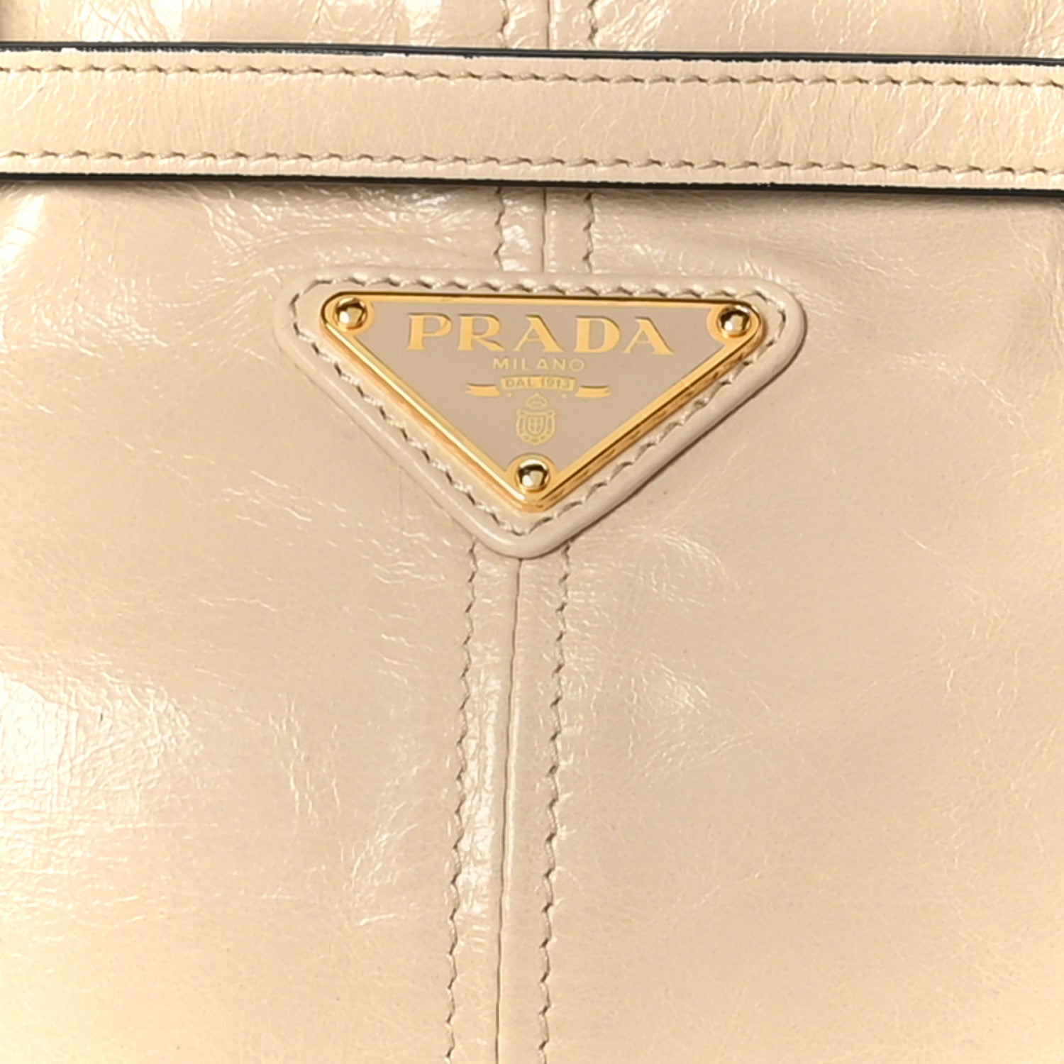 Prada Glossy Calfskin Triangle Medium Bonnie Shoulder Bag Travertine 8 of 10