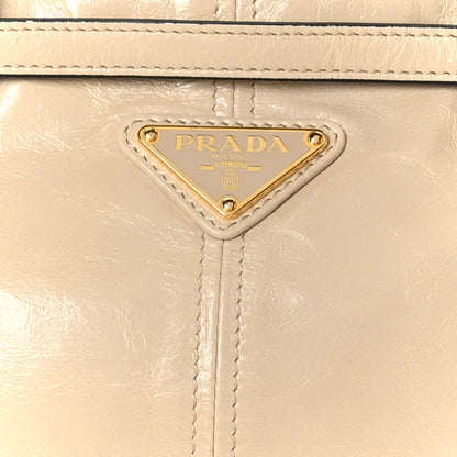 Prada Glossy Calfskin Triangle Medium Bonnie Shoulder Bag Travertine 8 of 10