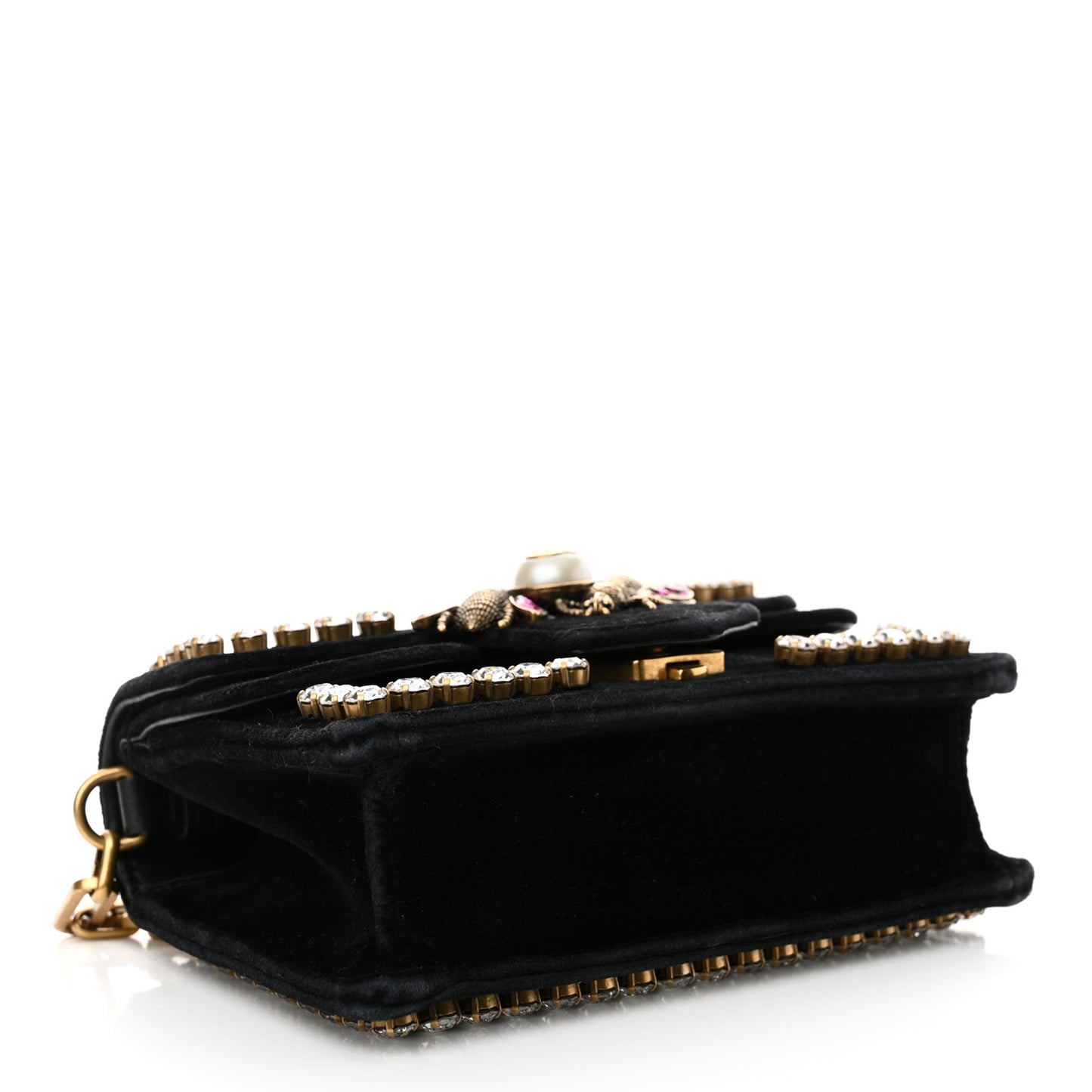 Velvet Crystal Mini Bee Broadway Shoulder Bag Black
