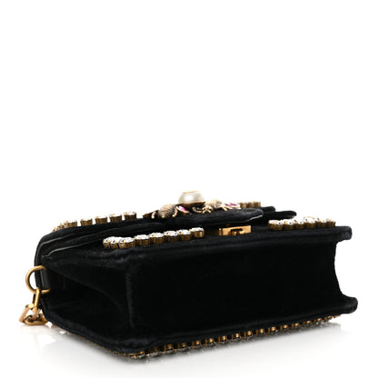 Gucci Velvet Crystal Mini Bee Broadway Shoulder Bag Black 4 of 12