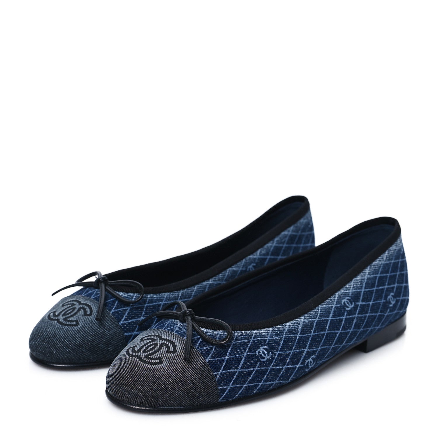 Chanel Denim Printed Quilt CC Cap Toe Ballerina Flats 36.5 Navy Blue Dark Grey 3 of 9