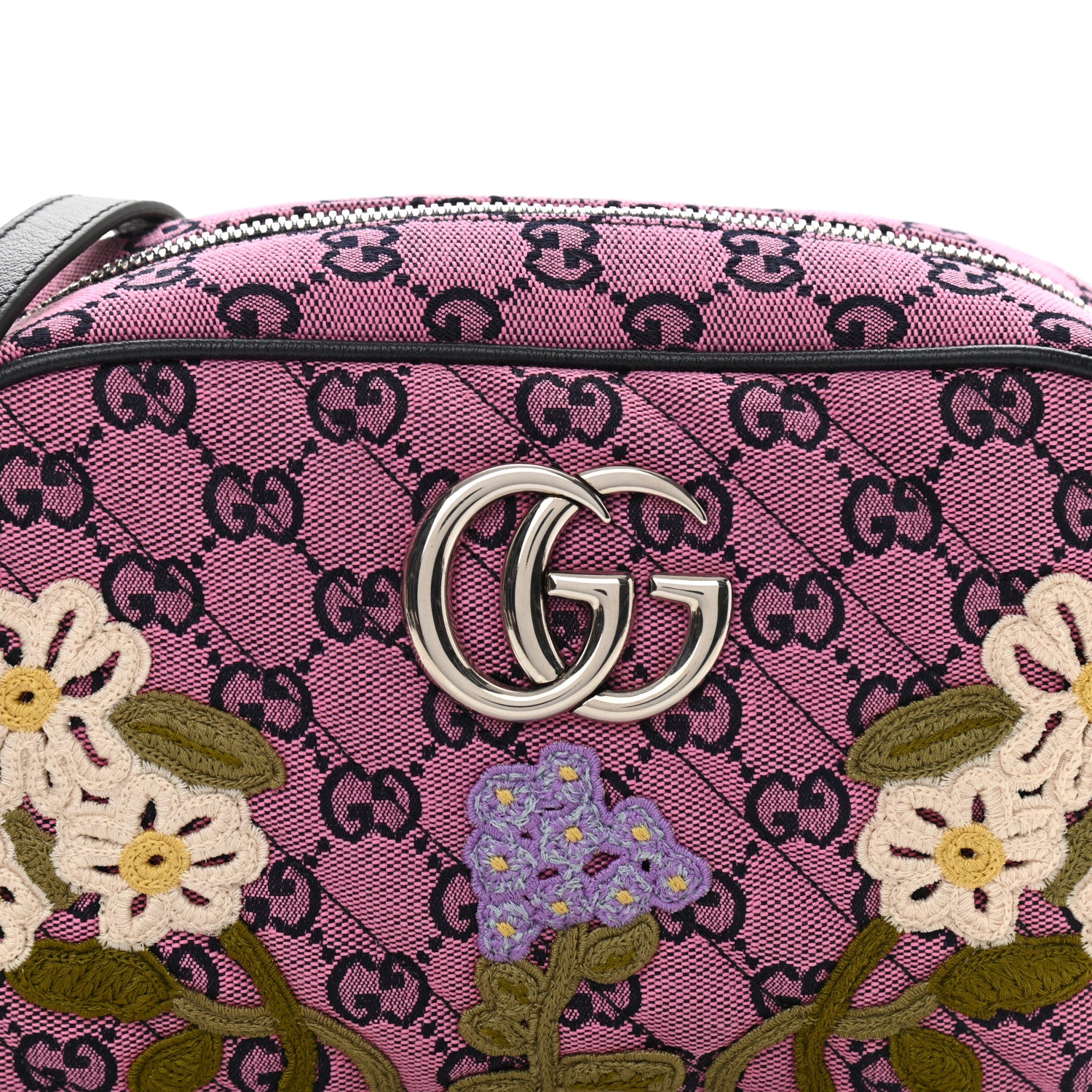 Gucci Monogram Multicolor Matelasse Diagonal Floral Embroidered Small GG Marmont Chain Shoulder Bag Pink Blue Ivory Green Lilac 8 of 10