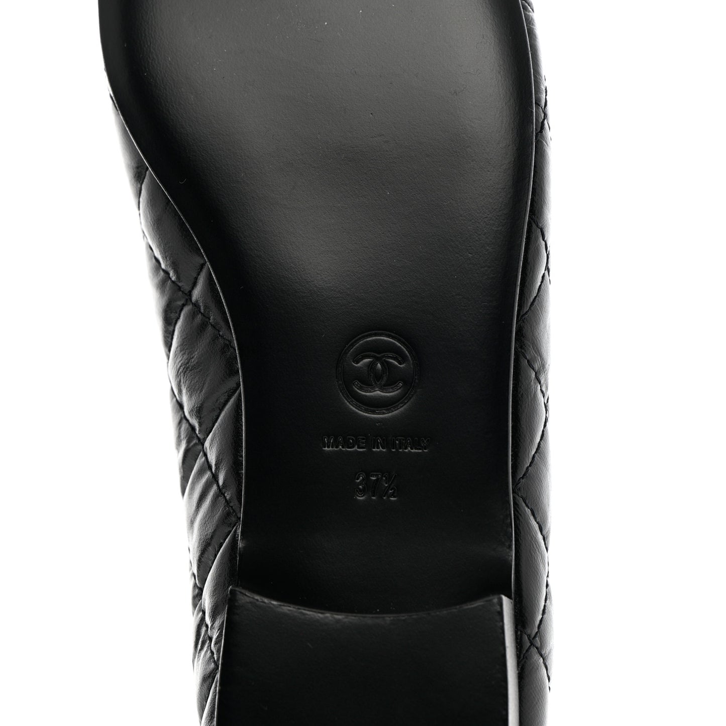 Aged Calfskin Quilted CC Cap Toe Ballerina Flats 37.5 Black
