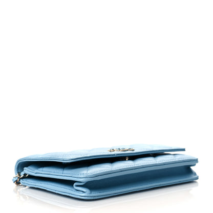 Chanel Caviar Quilted Crystal CC Wallet On Chain WOC Light Blue 4 of 12