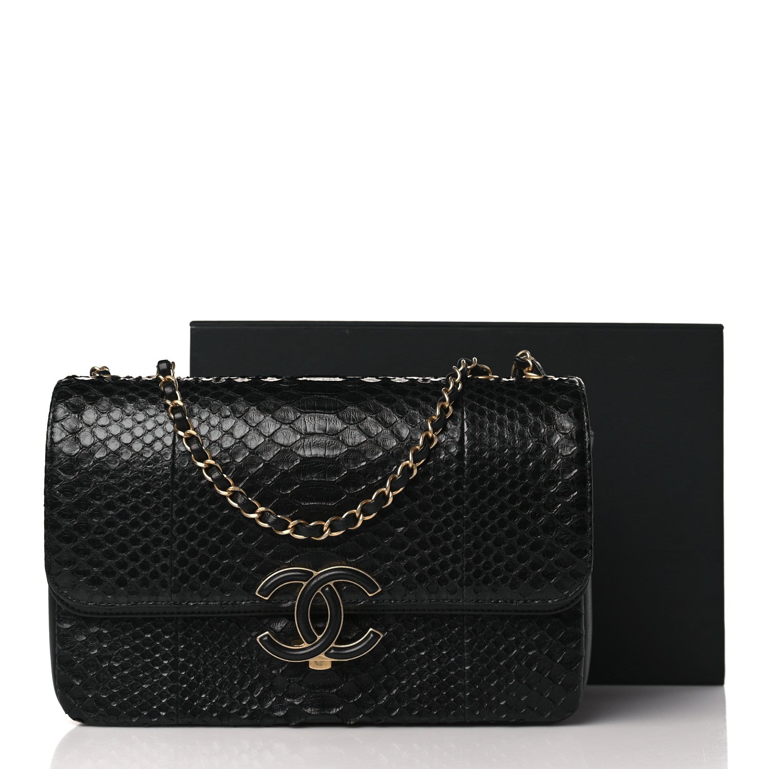 Chanel Snakeskin Lambskin Medium Enamel CC Flap Black 10 of 10