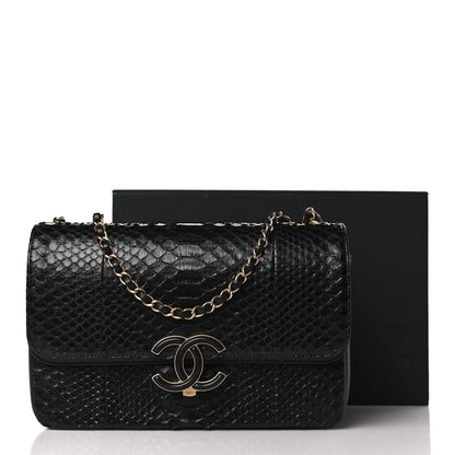 Chanel Snakeskin Lambskin Medium Enamel CC Flap Black 10 of 10