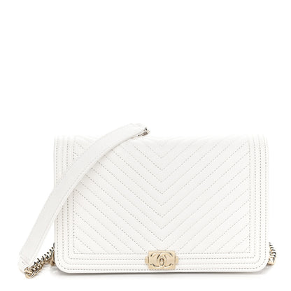 Chanel Caviar Chevron Boy Wallet On Chain WOC White 1 of 10