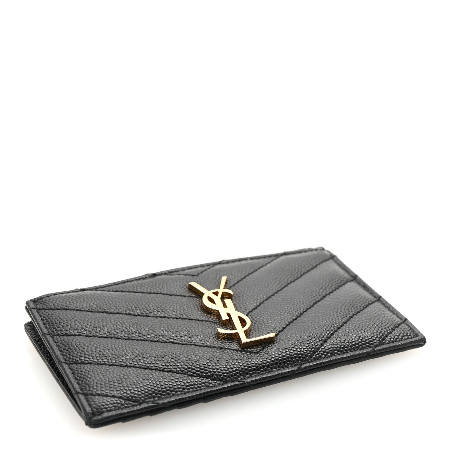 Grain De Poudre Matelasse Chevron Monogram Fragments Zippered Card Case Black