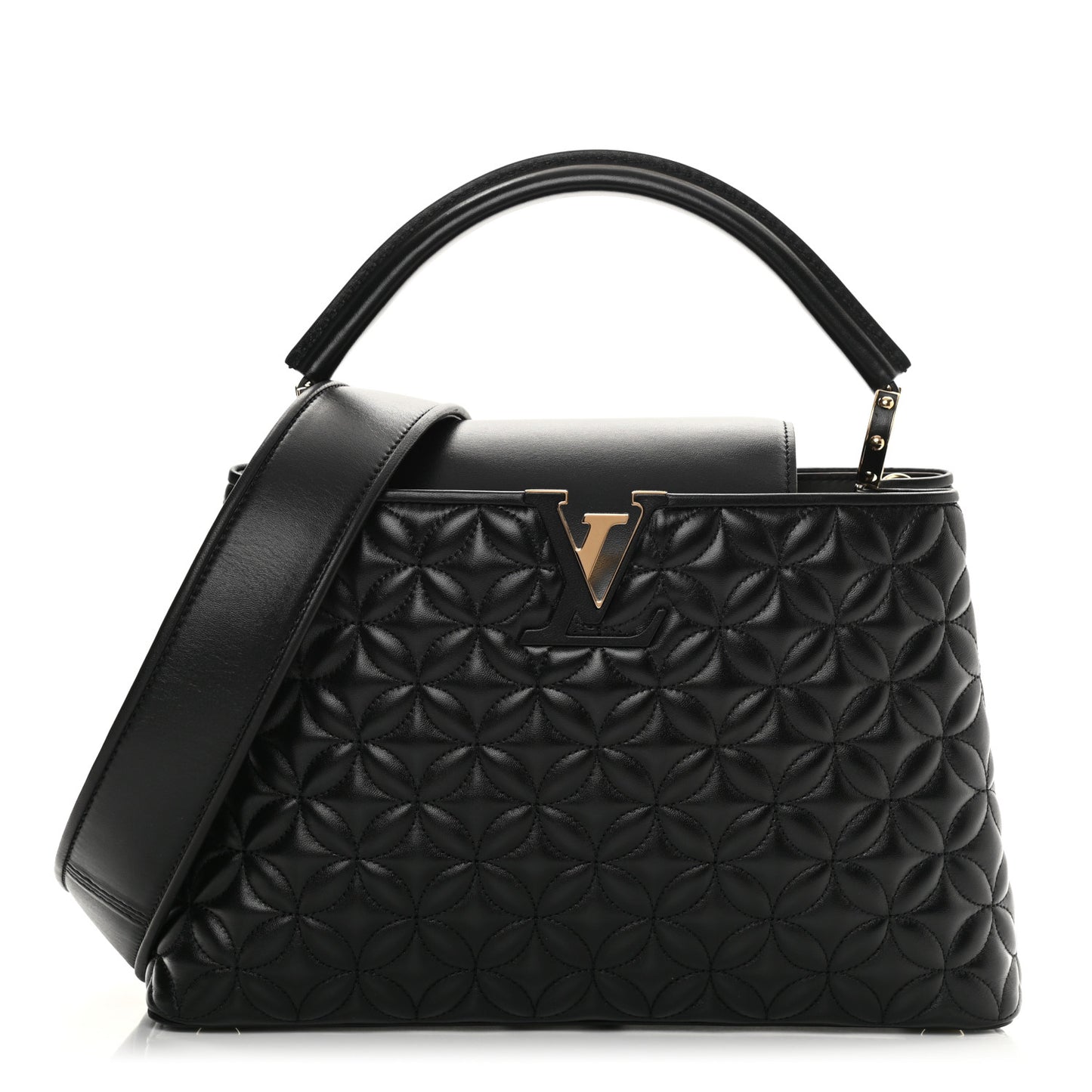 Lambskin Quilted Flower Capucines PM Black