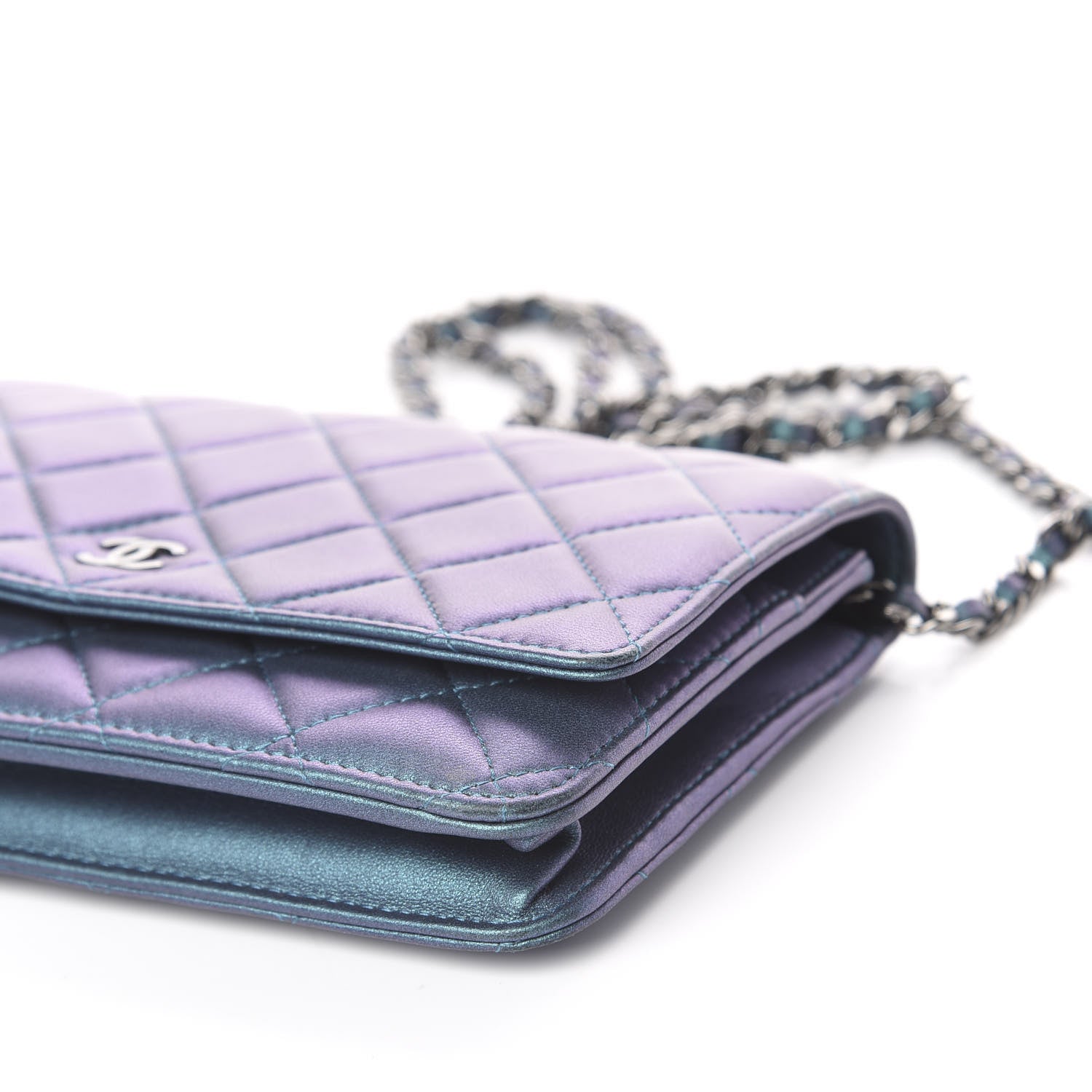 Chanel Metallic Lambskin Wallet On Chain WOC Turquoise 10 of 11