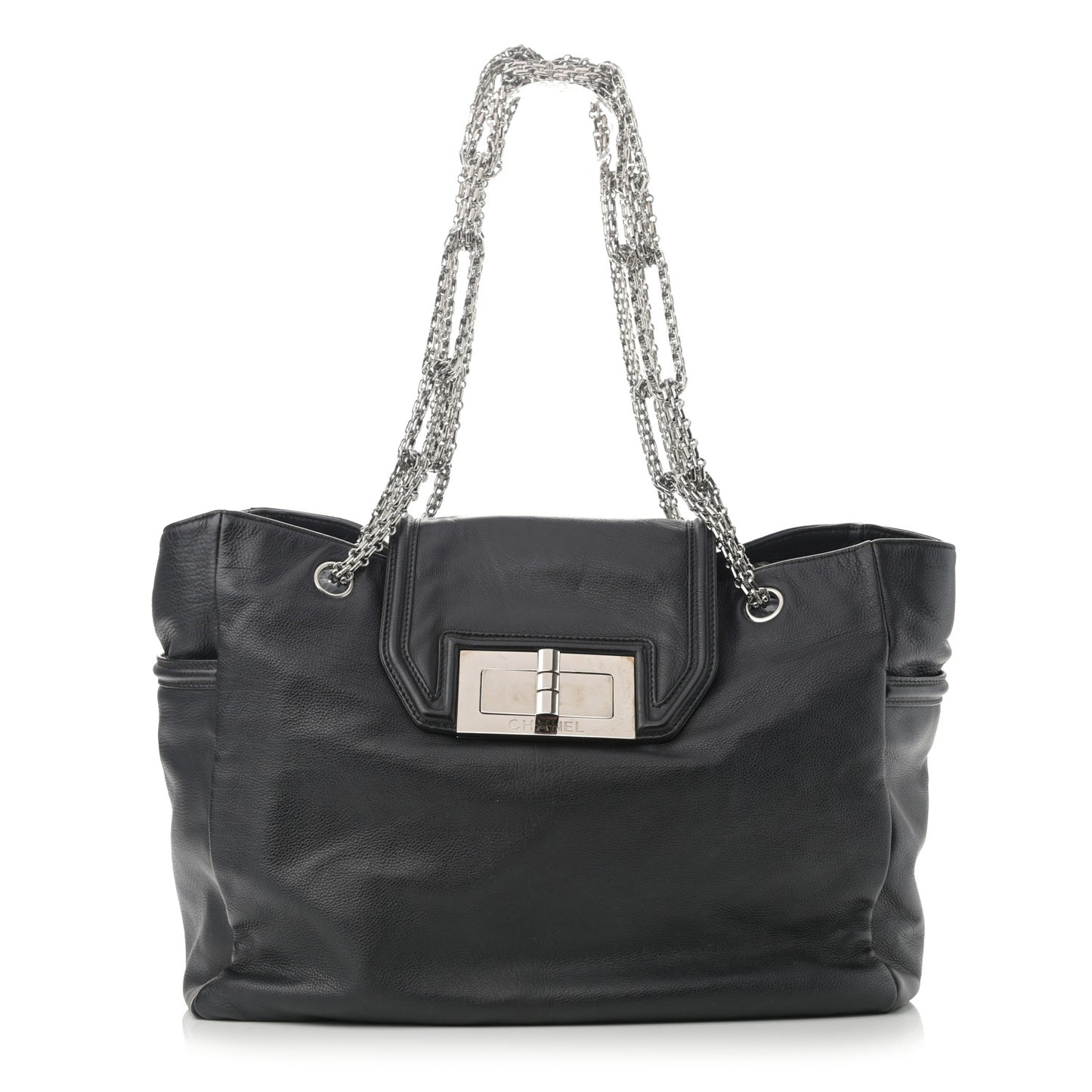 Calfskin Mademoiselle Lock Shopper Tote Black