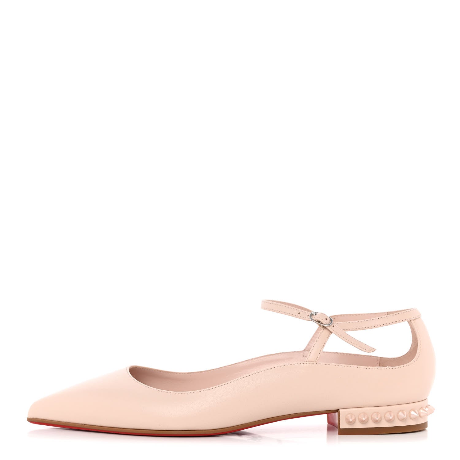 Christian Louboutin Nappa Conclusive Spike Ankle Strap Ballerina Flats 37 Leche 1 of 14