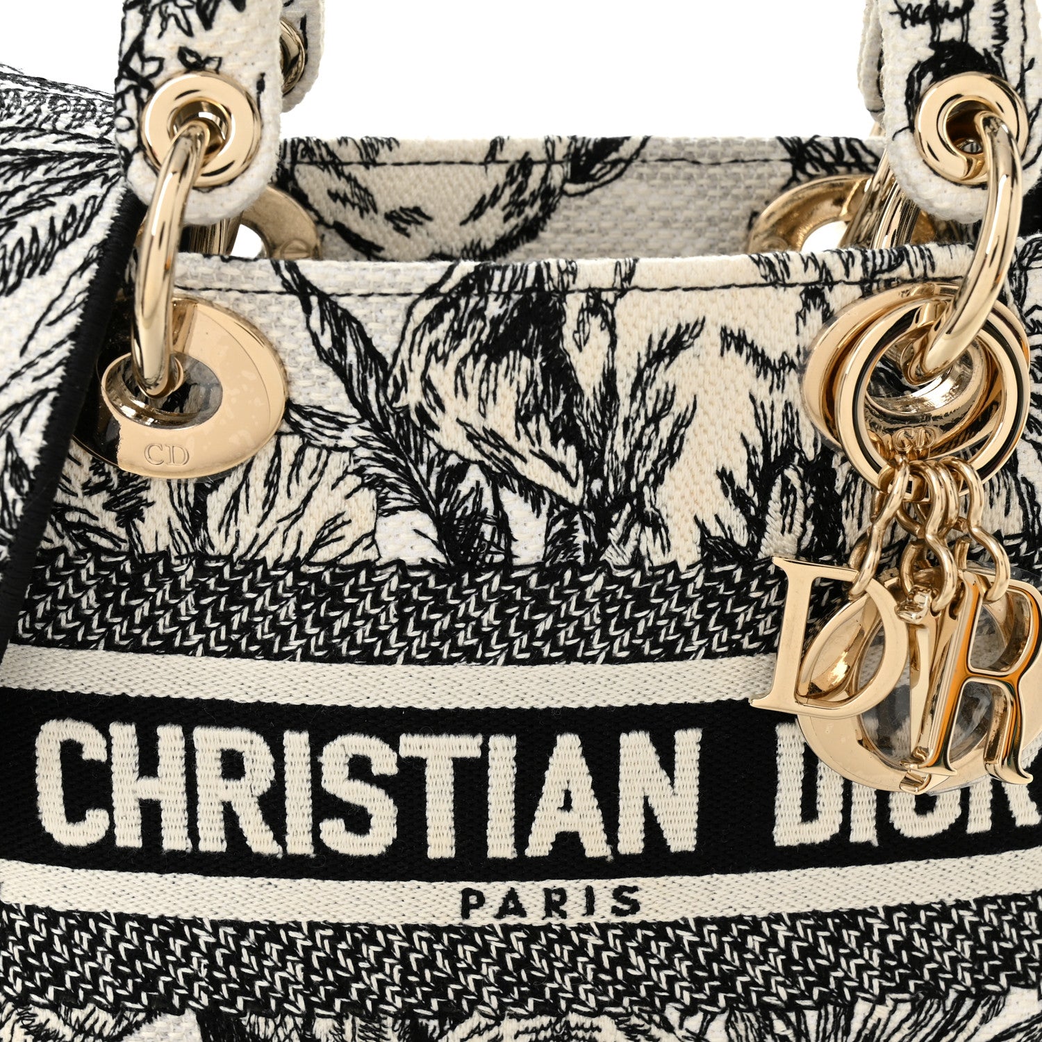 Christian Dior Canvas Embroidered Toile De Jouy Mini Lady D-Lite White Black 9 of 13