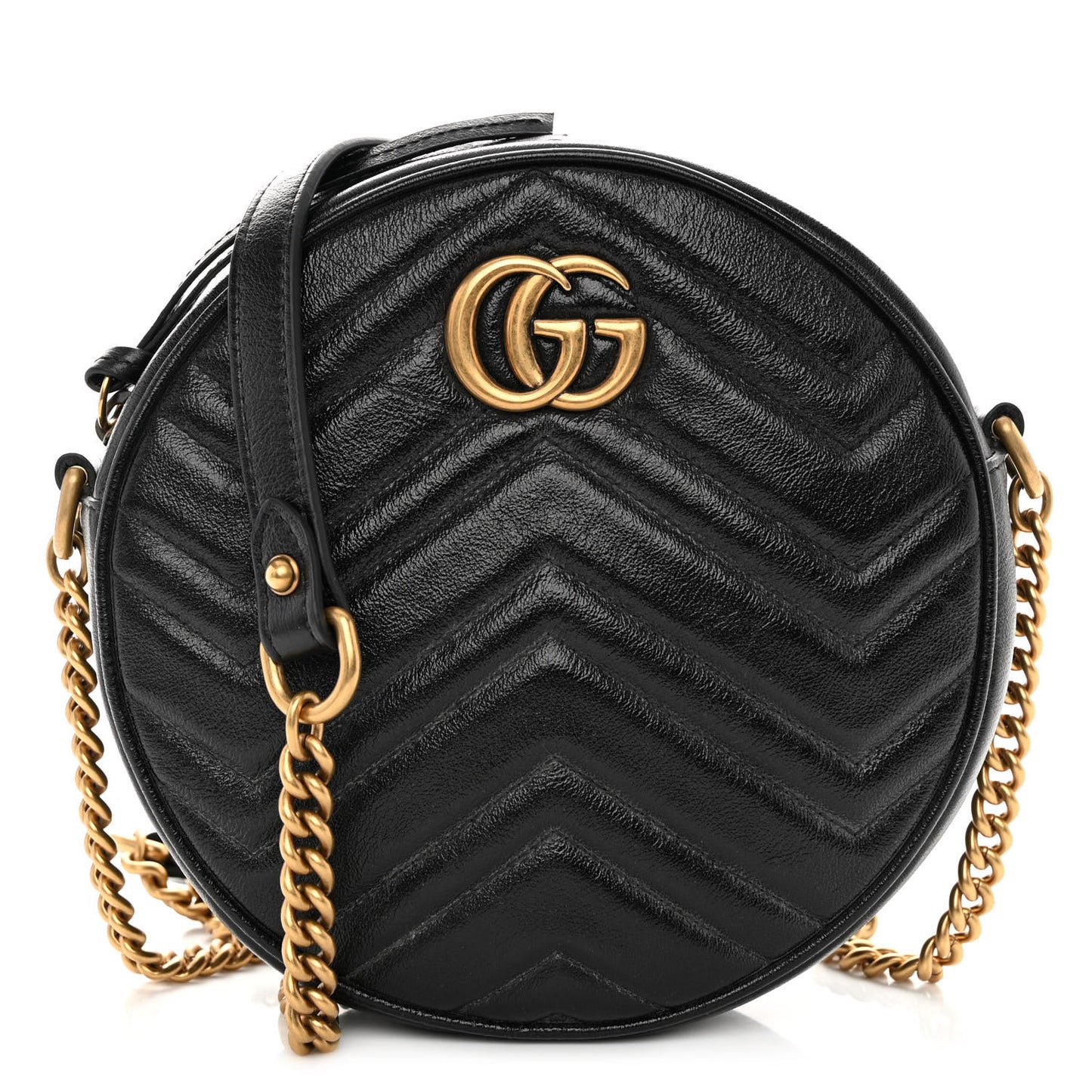 Azalea Calfskin Matelasse Heart Mini GG Marmont Round Shoulder Bag Black