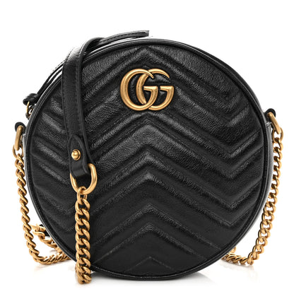 Gucci Azalea Calfskin Matelasse Heart Mini GG Marmont Round Shoulder Bag Black 1 of 10