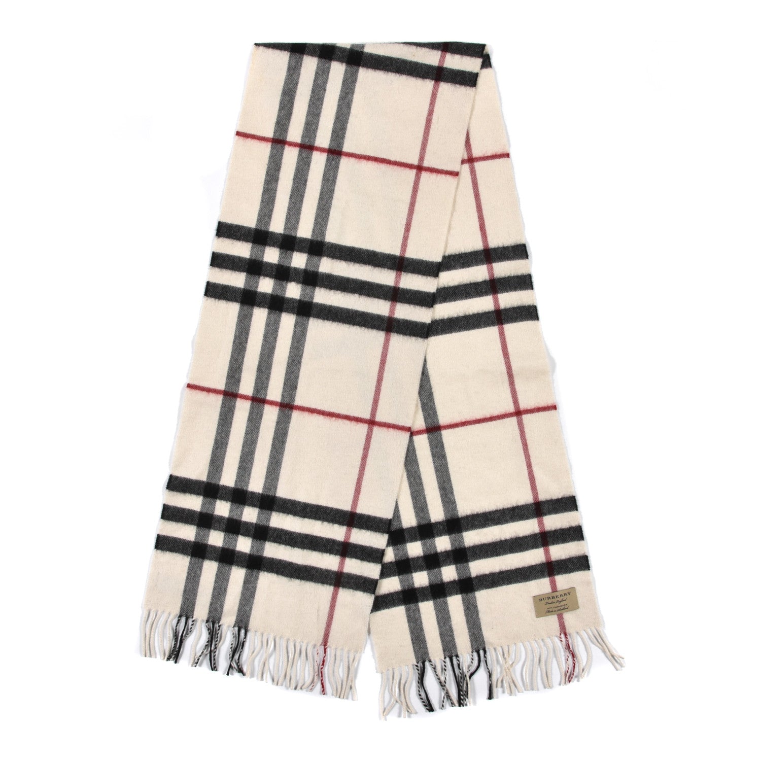Burberry Cashmere Giant Check Fringe Scarf Ivory 2 of 4