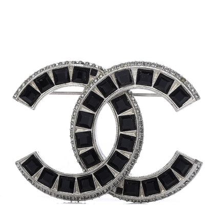 Chanel Baguette Crystal CC Brooch Silver Black 1 of 3