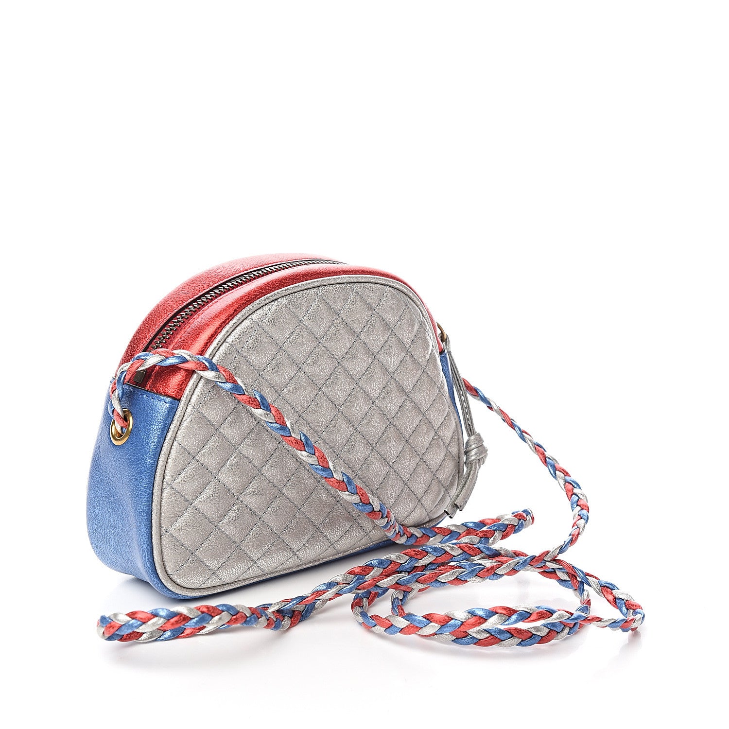 Gucci Laminated Nappa Trapuntata Mini Zumi Dome Shoulder Bag Rosso Marine Argento 2 of 9