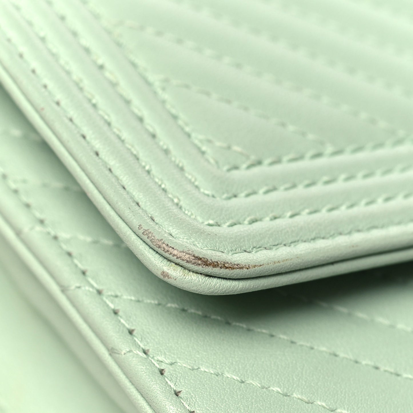 Lambskin Chevron Quilted Boy Wallet On Chain WOC Light Green