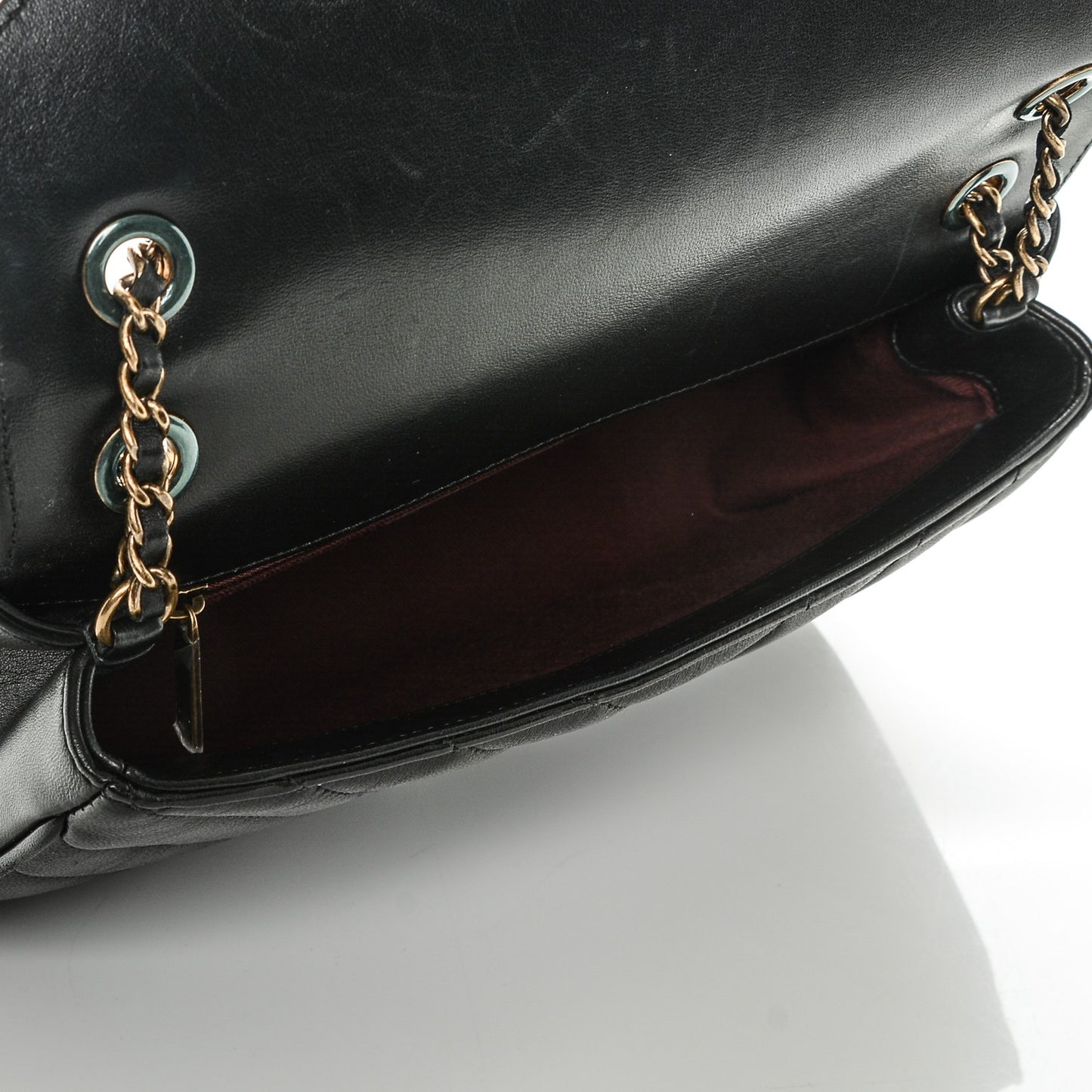 Lambskin Chevron Quilted Small Pyramid CC Flap Black