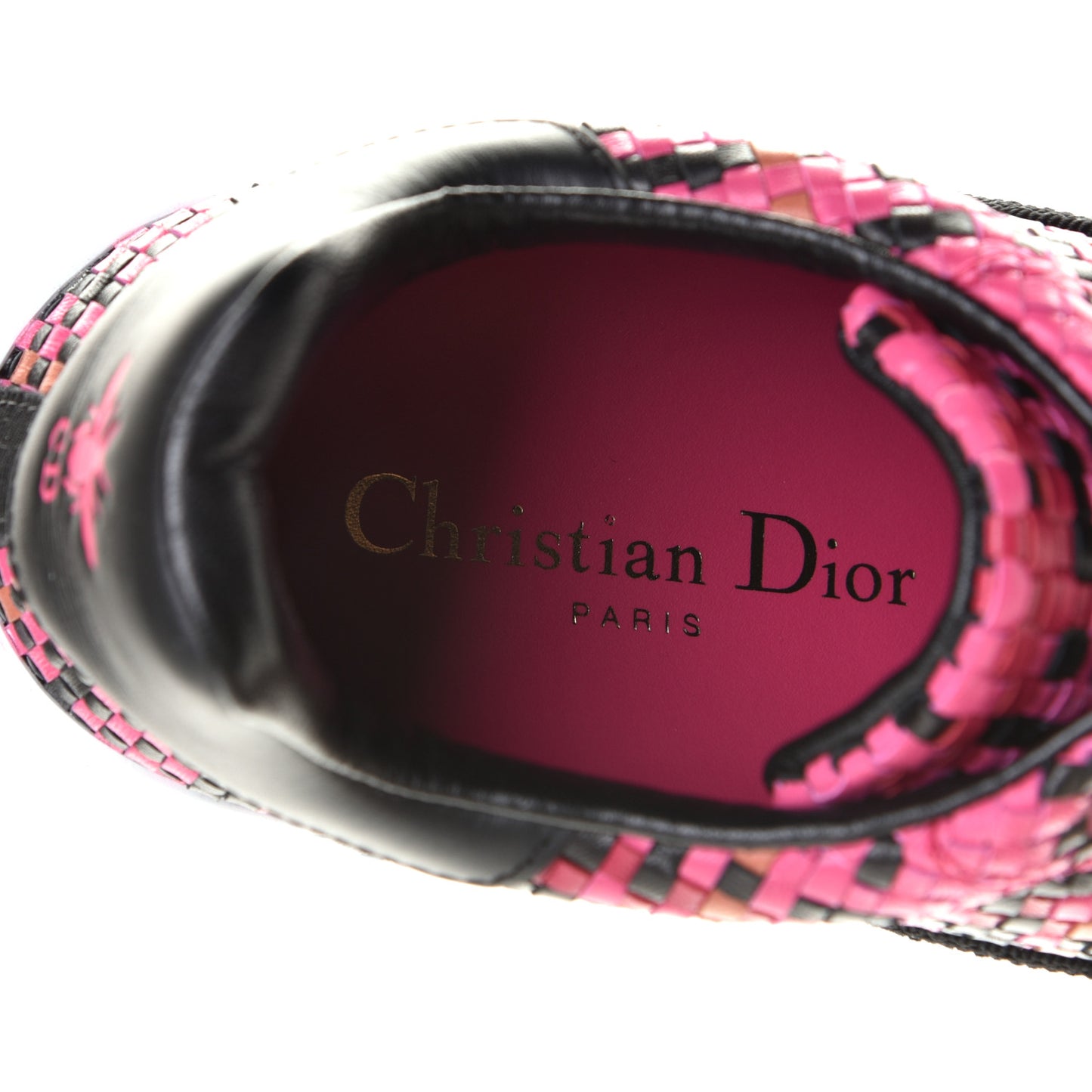 Laminated Lambskin Woven D-Smash Sneakers 36 Fuxia Black