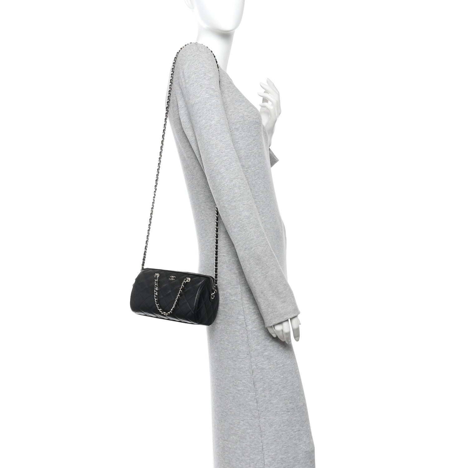 Chanel Caviar Quilted Barrel Clutch With Chain  Black 2 of 10