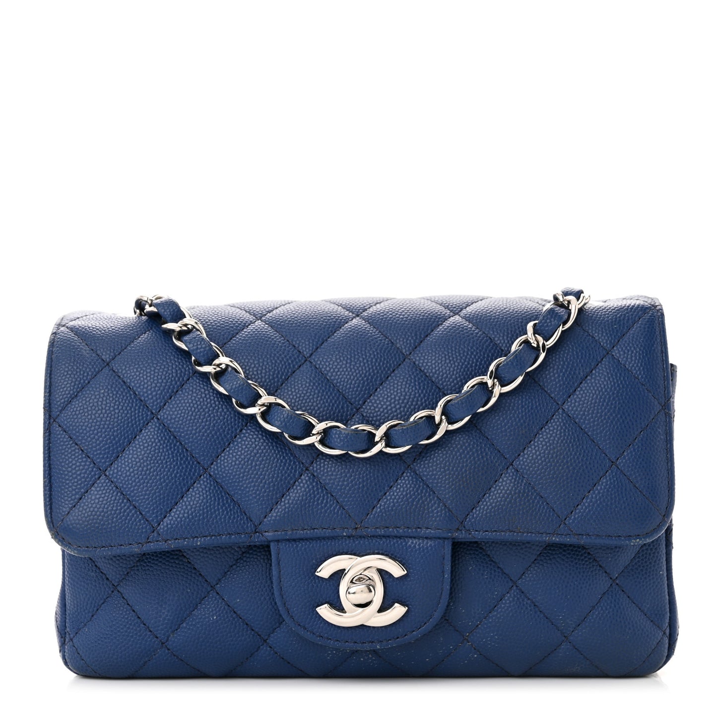Caviar Quilted Mini Rectangular Flap Blue
