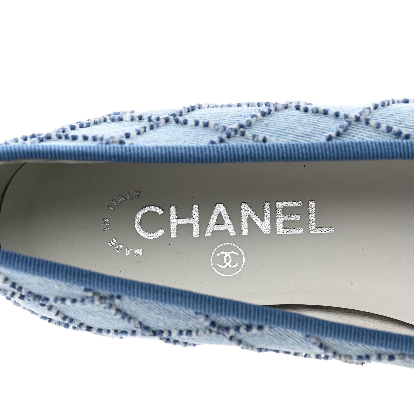 Denim Embroidered Grosgrain CC Cap Toe Ballerina Flats 37.5 Blue Black