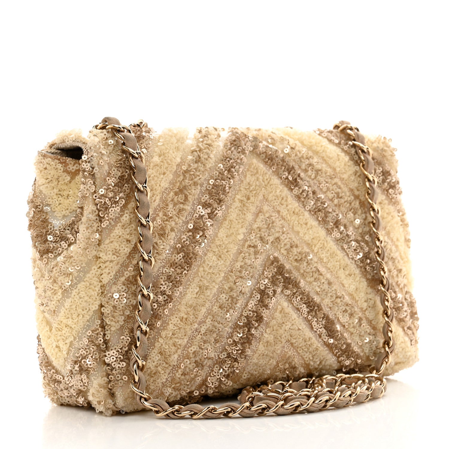 Chanel Sequins Chevron Flap Gold 3 of 13