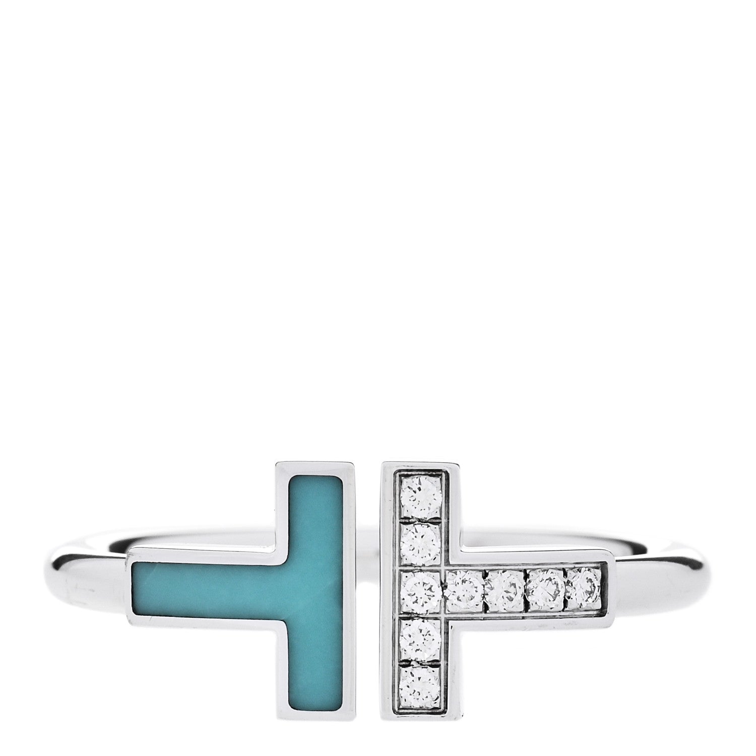 Tiffany 18K White Gold Diamond Turquoise T Wire Ring 56 7.75 1 of 5