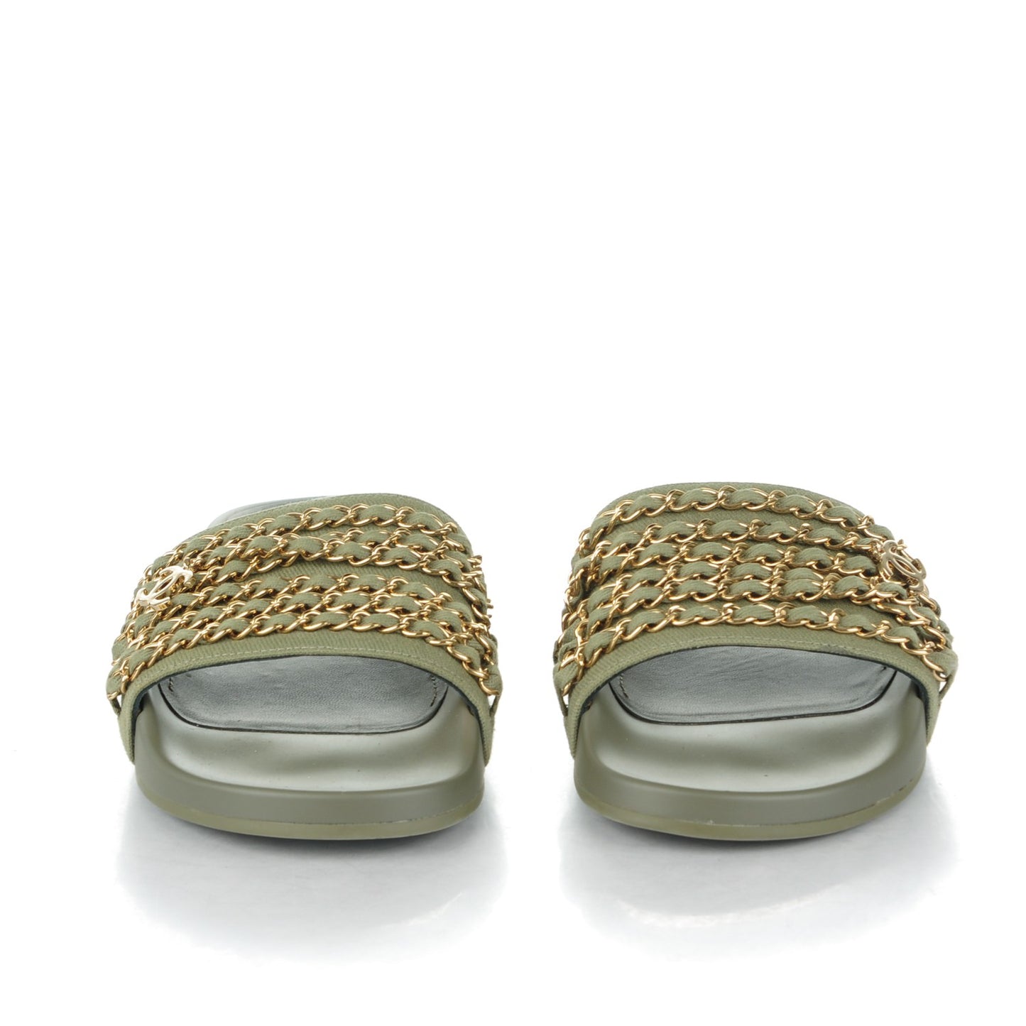 Canvas Chain Flat Sandals 39 Khaki