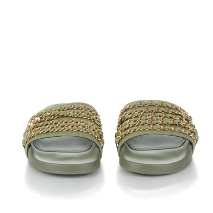 Chanel Canvas Chain Flat Sandals 39 Khaki 2 of 7